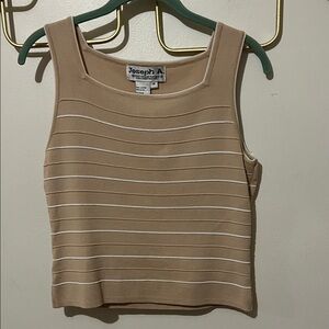 Medium Joseph A Qu’est-cequec’est Silk Beige and White Striped Square Neck Top